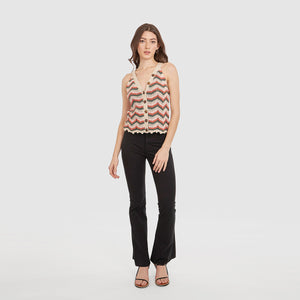 Flame Stitch Button Front Halter in Papaya