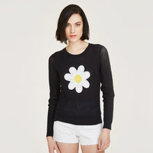 Load image into Gallery viewer, Crochet Daisy Crew by Autumn Cashmere. Women&#39;s Cotton Daisy Sweater in option of Navy Blue or Pink Rose. 100% Cotton from Italy