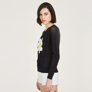 Crochet Daisy Crew by Autumn Cashmere. Women's Cotton Daisy Sweater in option of Navy Blue or Pink Rose. 100% Cotton from Italy