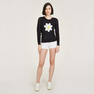 Crochet Daisy Crew by Autumn Cashmere. Women's Cotton Daisy Sweater in option of Navy Blue or Pink Rose. 100% Cotton from Italy
