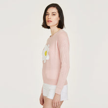 Load image into Gallery viewer, Crochet Daisy Crew by Autumn Cashmere. Women&#39;s Cotton Daisy Sweater in option of Navy Blue or Pink Rose. 100% Cotton from Italy