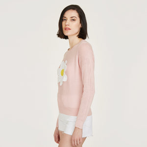 Crochet Daisy Crew by Autumn Cashmere. Women's Cotton Daisy Sweater in option of Navy Blue or Pink Rose. 100% Cotton from Italy