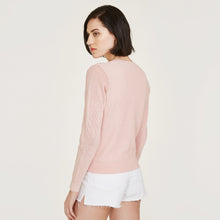 Load image into Gallery viewer, Crochet Daisy Crew by Autumn Cashmere. Women&#39;s Cotton Daisy Sweater in option of Navy Blue or Pink Rose. 100% Cotton from Italy
