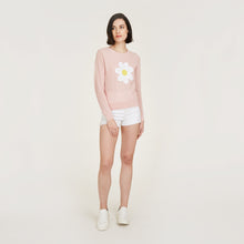 Load image into Gallery viewer, Crochet Daisy Crew by Autumn Cashmere. Women&#39;s Cotton Daisy Sweater in option of Navy Blue or Pink Rose. 100% Cotton from Italy