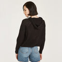 Mixed Stitch Hoodie in Black by Autumn Cashmere. Women's Cotton Breathable Hoodie Lightweight Pullover. 100% Cotton from Italy