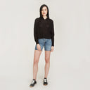 Mixed Stitch Hoodie in Black by Autumn Cashmere. Women's Cotton Breathable Hoodie Lightweight Pullover. 100% Cotton from Italy