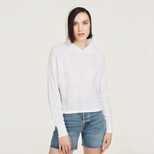 Load image into Gallery viewer, Mixed Stitch Hoodie in Bleach White by Autumn Cashmere. Women&#39;s Cotton Breathable Hoodie Lightweight Pullover. 100% Cotton from Italy