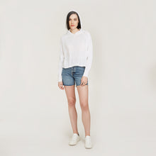 Load image into Gallery viewer, Mixed Stitch Hoodie in Bleach White by Autumn Cashmere. Women&#39;s Cotton Breathable Hoodie Lightweight Pullover. 100% Cotton from Italy