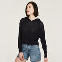 Mixed Stitch Hoodie in Navy Blue by Autumn Cashmere. Women's Cotton Breathable Hoodie Lightweight Pullover. 100% Cotton from Italy