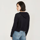 Mixed Stitch Hoodie in Navy Blue by Autumn Cashmere. Women's Cotton Breathable Hoodie Lightweight Pullover. 100% Cotton from Italy