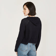 Load image into Gallery viewer, Mixed Stitch Hoodie in Navy Blue by Autumn Cashmere. Women&#39;s Cotton Breathable Hoodie Lightweight Pullover. 100% Cotton from Italy