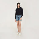 Mixed Stitch Hoodie in Navy Blue by Autumn Cashmere. Women's Cotton Breathable Hoodie Lightweight Pullover. 100% Cotton from Italy