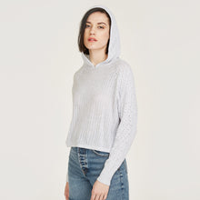 Load image into Gallery viewer, Mixed Stitch Hoodie in Platinum Gray by Autumn Cashmere. Women&#39;s Cotton Breathable Hoodie Lightweight Pullover. 100% Cotton from Italy.