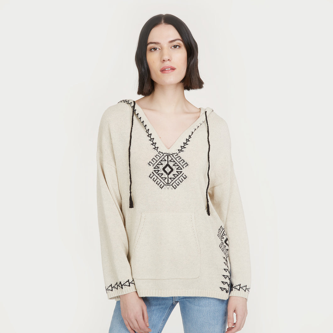 Baja Hoodie Tunic in Hemp/Black by Autumn Cashmere. Women's Beige Hoodie. 100% Cotton