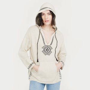 Baja Hoodie Tunic in Hemp/Black by Autumn Cashmere. Women's Beige Hoodie. 100% Cotton