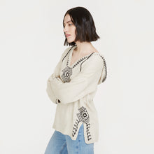 Load image into Gallery viewer, Baja Hoodie Tunic in Hemp/Black by Autumn Cashmere. Women&#39;s Beige Hoodie. 100% Cotton