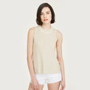 Sleeveless Shaker Crew in Hemp Beige by Autumn Cashmere. Women's Long Sleeveless Top. 100% Cotton