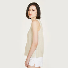 Load image into Gallery viewer, Sleeveless Shaker Crew in Hemp Beige by Autumn Cashmere. Women&#39;s Long Sleeveless Top. 100% Cotton