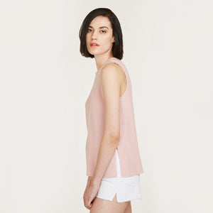 Sleeveless Shaker Crew in Pink Rose by Autumn Cashmere. Women's Long Sleeveless Top. 100% Cotton
