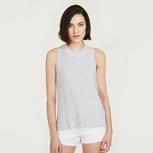 Sleeveless Shaker Crew in Platinum by Autumn Cashmere. Women's Long Sleeveless Top. 100% Cotton