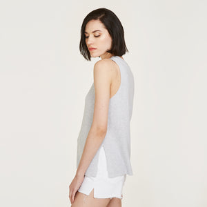 Sleeveless Shaker Crew in Platinum by Autumn Cashmere. Women's Long Sleeveless Top. 100% Cotton