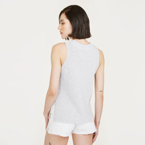 Sleeveless Shaker Crew in Platinum by Autumn Cashmere. Women's Long Sleeveless Top. 100% Cotton