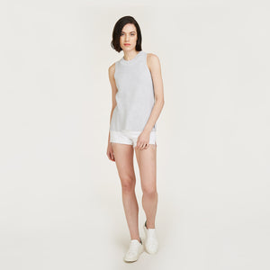 Sleeveless Shaker Crew in Platinum by Autumn Cashmere. Women's Long Sleeveless Top. 100% Cotton