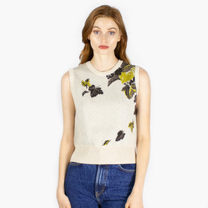 Leaf Jacquard Cropped Crew Neck Vest