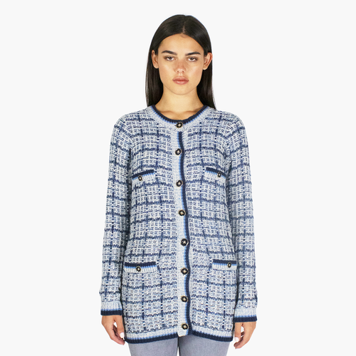 Texture Stitch Long Jacket in Wedgewood