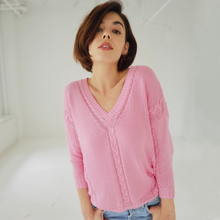 Load image into Gallery viewer, Angled Cable V-Neck in Dogwood
