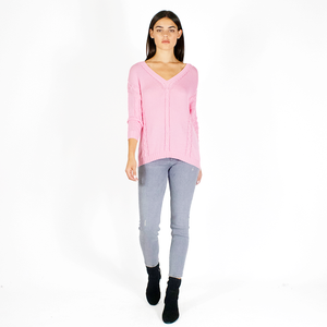 Angled Cable V-Neck in Dogwood