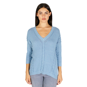 Angled Cable V-Neck in Stonewash