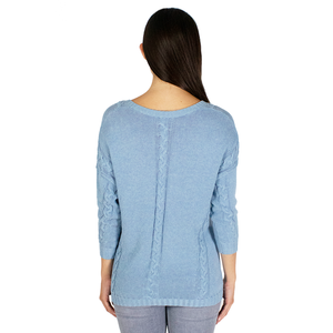 Angled Cable V-Neck in Stonewash