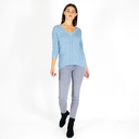 Angled Cable V-Neck in Stonewash