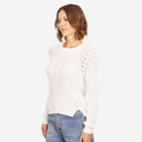 Women's White L/S Shaker Crewneck Pointelle Details by Autumn Cashmere. 100% Cotton.