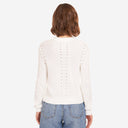 Women's White L/S Shaker Crewneck Pointelle Details by Autumn Cashmere. 100% Cotton.