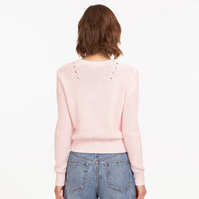 Load image into Gallery viewer, Women’s Pink Reverse Jersey Pointelle Crew Top by Autumn Cashmere. 100% Cotton.