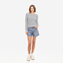 Load image into Gallery viewer, Women’s Platinum Gray Reverse Jersey Pointelle Crew Top by Autumn Cashmere. 100% Cotton.