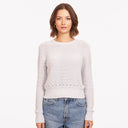 Women’s White Reverse Jersey Pointelle Crew Top by Autumn Cashmere. 100% Cotton.