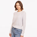 Women’s White Reverse Jersey Pointelle Crew Top by Autumn Cashmere. 100% Cotton.
