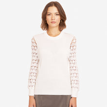 Load image into Gallery viewer, Women&#39;s White Crewneck Diamond Stitch Sleeve Top by Autumn Cashmere. 100% Cotton