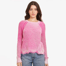 Load image into Gallery viewer, Women Neon Inked Scallop Shaker Crew by Autumn Cashmere. Bubble Gum. 100% Cotton