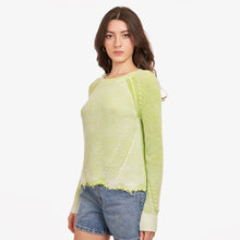 Load image into Gallery viewer, Women Neon Inked Scallop Shaker Crew by Autumn Cashmere. Tennis Ball. 100% Cotton