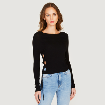 Autumn Cashmere | Women's Rib Open Side Cropped Top in Black
