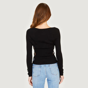Autumn Cashmere | Women's Rib Open Side Cropped Top in Black