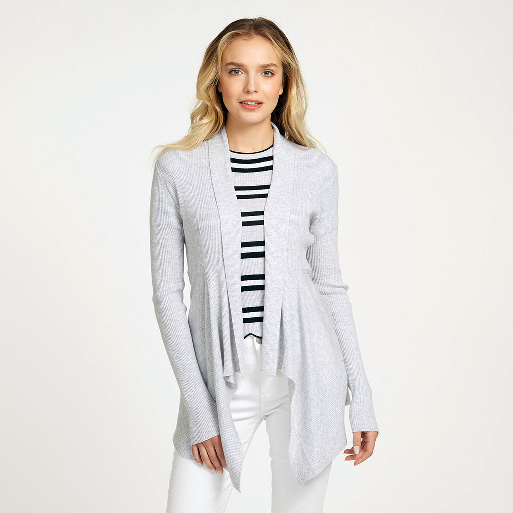 Women's Cotton Rib Drape Cardigan in Platinum Grey by Autumn Cashmere.