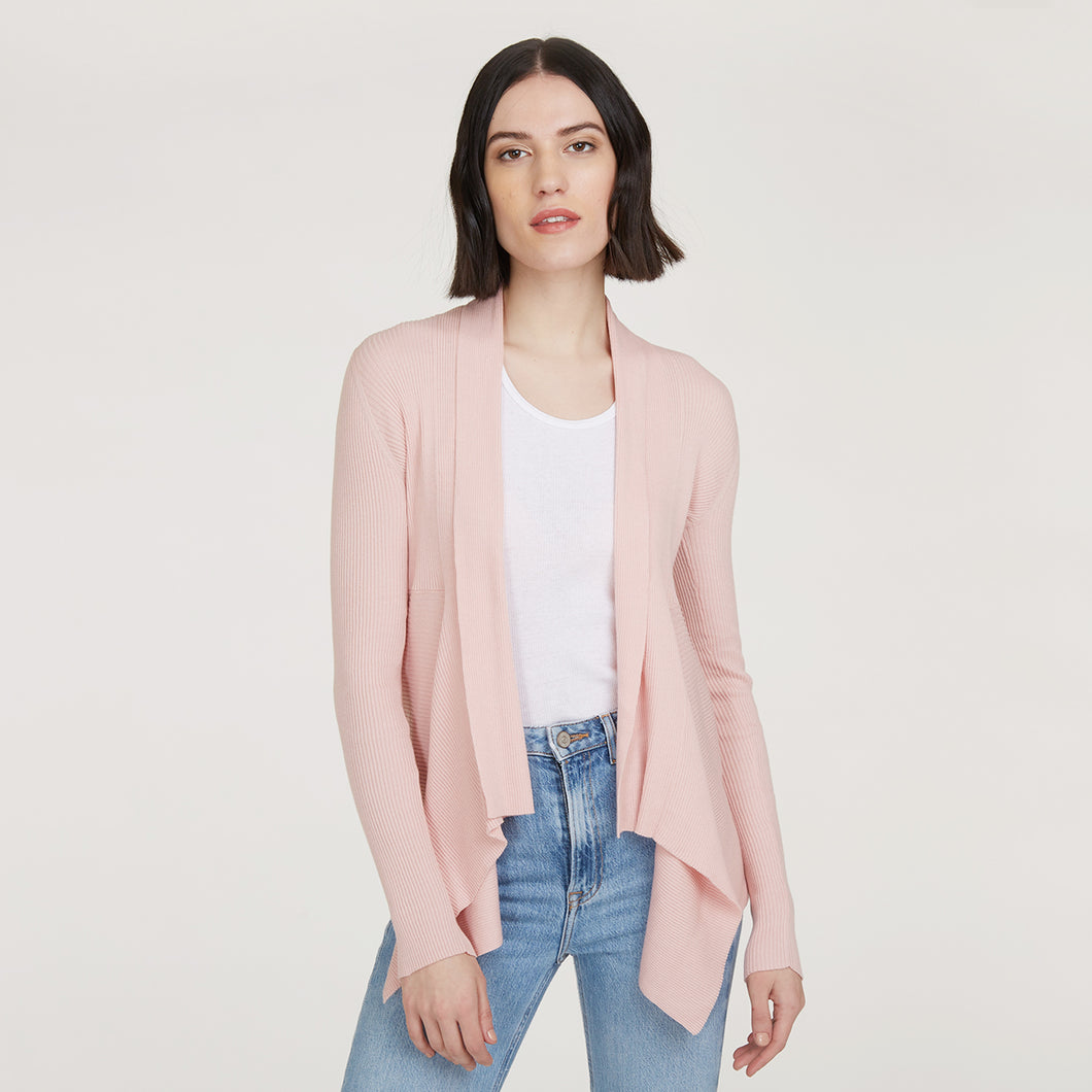 Women's Cotton Rib Drape Cardigan in Pink Rose by Autumn Cashmere