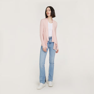 Women's Cotton Rib Drape Cardigan in Pink Rose by Autumn Cashmere