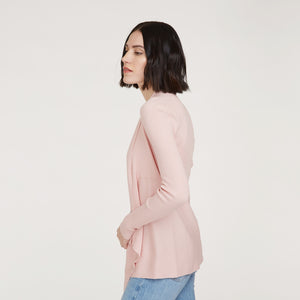 Women's Cotton Rib Drape Cardigan in Pink Rose by Autumn Cashmere