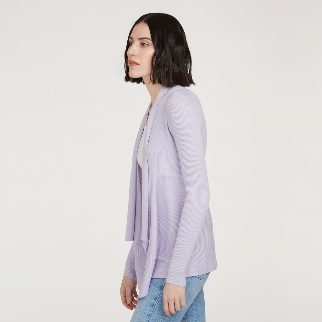 Women's Cotton Rib Drape Cardigan in Vapor Purple Lavender by Autumn Cashmere.